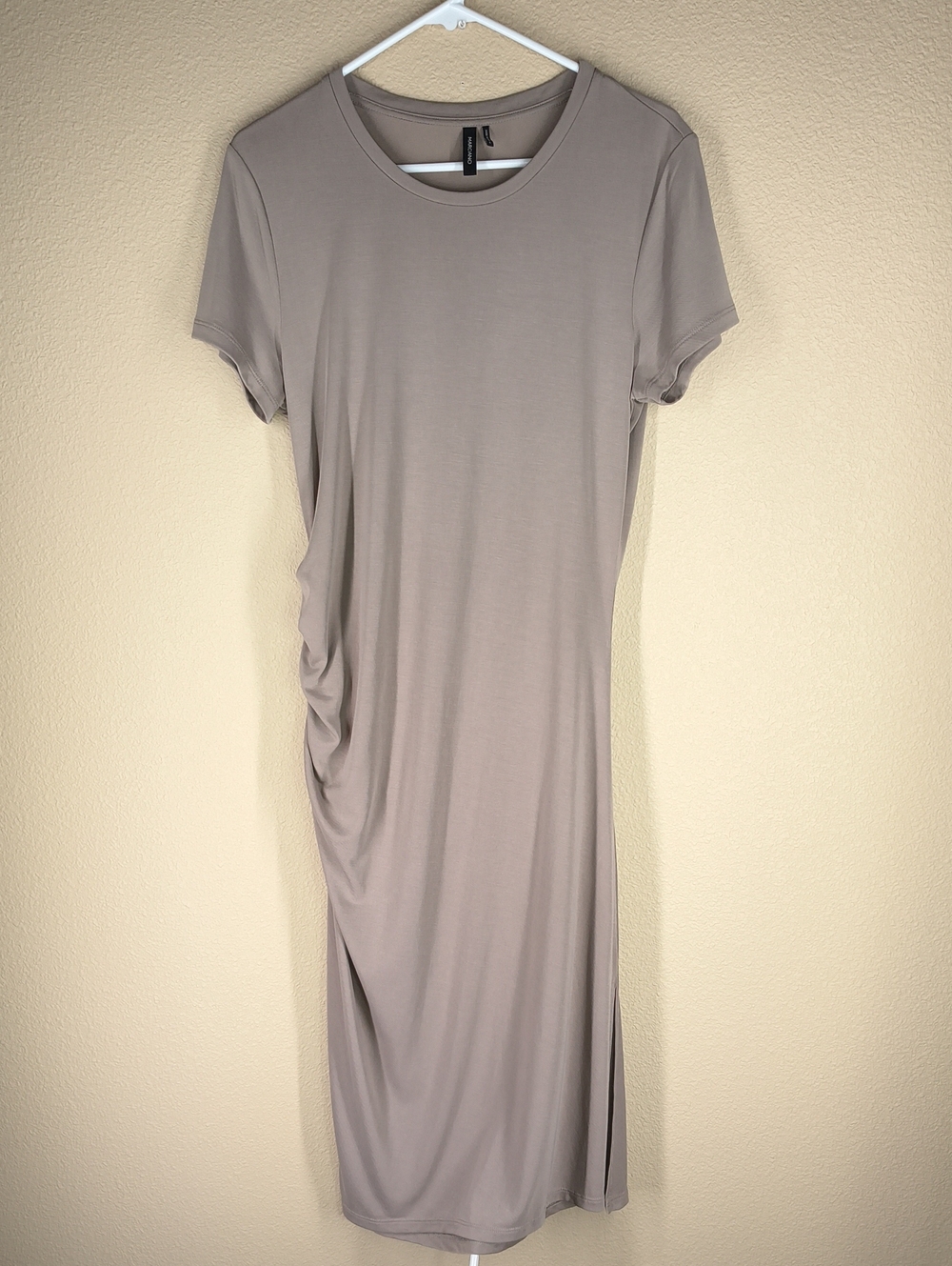 Marciano Taupe Midi T-Shirt Dress with Side Ruching Large